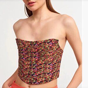 ZARA Floral Strapless Crop Top – Medium – NWT
